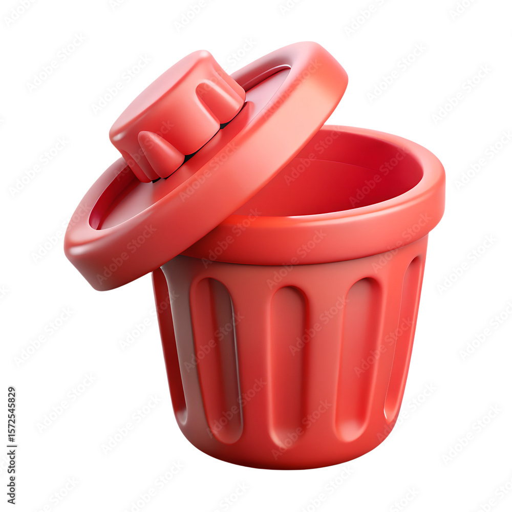Poster 3d red trash bin icon with open lid