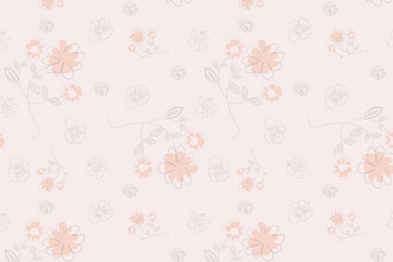 A dreamy seamless pattern of soft minimalistic florals in earthy tones, gently floating across a serene, airy backdrop for a calming and elegant design.