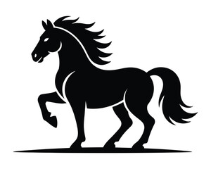 Obraz premium Black Silhouette of Cowboy on Horse – Minimalist Side View with Hat and Riding Gear