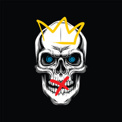 Human skull with a crown on its head. Vector illustration in vintage style. Perfect for t-shirt prints, posters, tattoos, gothic designs or Halloween themes.