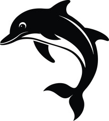 Dolphin Jumping from Water Vector Black Silhouette