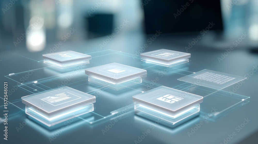 Poster advanced technology interface with digital components for innovative solutions in a modern workspace