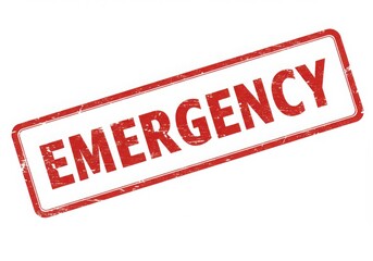 Red emergency stamp isolated on white background