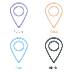 Minimalist 3d vector line icon set with the Location symbol. Color variants: purple, coral, blue and black. The icons are perfect for UI, apps, websites, presentations. Clean lines and soft plasticity