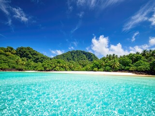 Tropical Dream Beach: Coral Sand, Blue Ocean, Green Canopy
