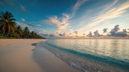 Tropical Beach Bliss: Maldivian Sunset Panorama
