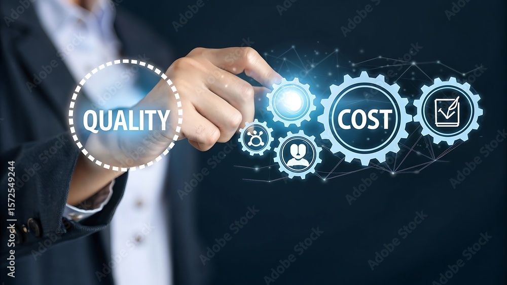 Poster business strategy illustration: optimizing cost through quality and efficiency for successful operat