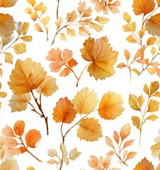 seamless pattern of autumn leaves, acorns, pumpkins, mushrooms, warm orange and yellow tones