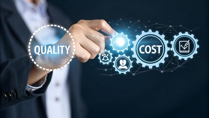Business Strategy Illustration: Optimizing Cost Through Quality and Efficiency for Successful Operations and Process Automation Performance, Productivity.