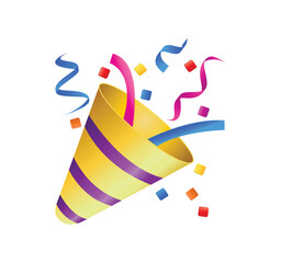 Party popper with confetti emoji. Party emoticon vector icon. 