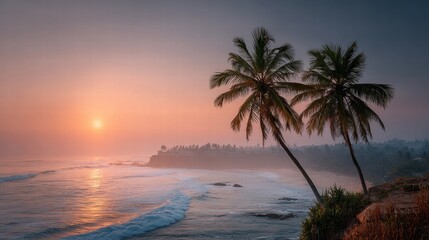 Tropical beach at sunset warm sunlight