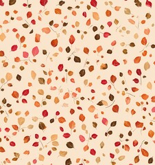 seamless pattern of autumn leaves, acorns, pumpkins, mushrooms, warm orange and yellow tones