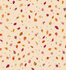 seamless pattern of autumn leaves, acorns, pumpkins, mushrooms, warm orange and yellow tones