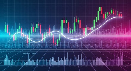Futuristic Stock Market Interface with High-Resolution Candlestick and Trend Charts