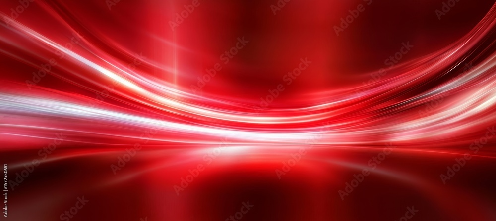 Poster vibrant red futuristic background with flowing light rays and curved lines in abstract style