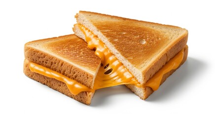 Grilled Cheese Sandwich Cut in Half with Melted Cheddar – Isolated on White Background
