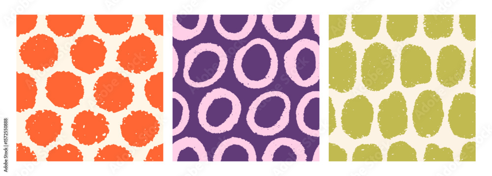 Poster abstract seamless patterns set. irregular dots, spots, paint blobs, round circles, endless backgroun