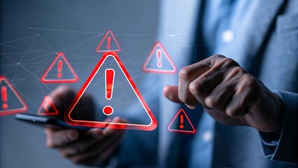 Digital Device Warning: Person Holding Smartphone with Red Alert Notifications Displayed, Indicating Risk or Issue.