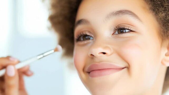 Professional makeup artist applying eyeshadow on a young girl