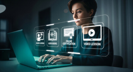 Online Education Interface with Oversized Glowing – E-learning Dashboard Concept
