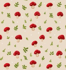 seamless pattern of autumn leaves, acorns, pumpkins, mushrooms, warm orange and yellow tones