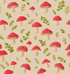 seamless pattern of autumn leaves, acorns, pumpkins, mushrooms, warm orange and yellow tones