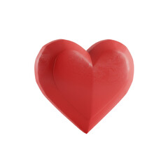 Fototapeta premium Meticulously crafted 3d red heart with intricate folded texture and depth, isolated against a transparent background with clean studio lighting, 3/4 view, UHD ultra realistic style, concept of