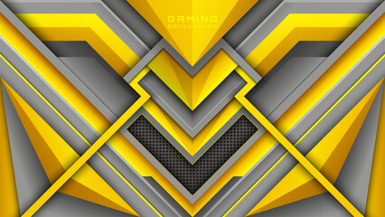 Abstract Gaming Background in Yellow and Grey Metal for Esports Backdrop and Game Streaming Banner Design © Pugazh Logan