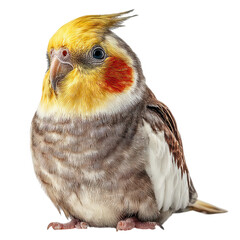 Two colorful lovebirds sit together on a branch isolated on transparent background