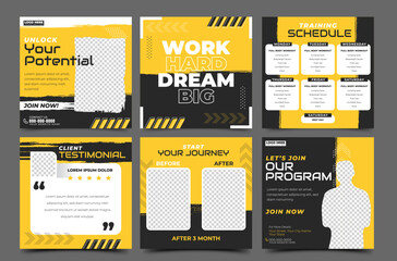 Social Media Personal Training Gym and Fitness Promotion Banner Template Collection. Editable Square Banner Vector Design with Place for the Photo