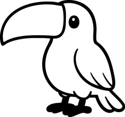 Cartoon Toucan Vector Illustration – Monochrome Line Art of Tropical Bird for Wildlife, Educational and Children’s Design Projects