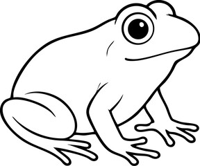 Frog Vector Illustration – Monochrome Line Art of Sitting Amphibian for Wildlife, Educational and Nature Design Use
