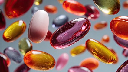 Colorful Medicine Capsules Falling in a Delicate Pattern
