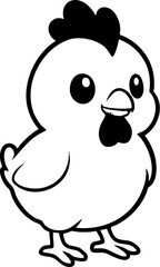 Cartoon Chicken Vector Illustration – Monochrome Line Art of Smiling Farm Bird for Education, Branding and Children’s Content