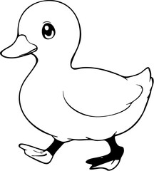 Cartoon Duck Vector Illustration – Monochrome Line Art of Walking Farm Bird for Children’s, Educational and Wildlife Design Projects