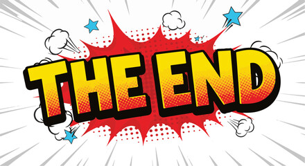 Bold comic style text 'The End' with dynamic burst background  