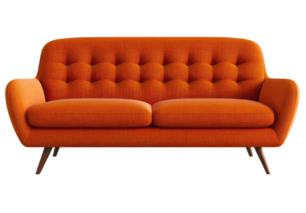 Orange tufted sofa, mid-century modern style