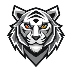Simplified tiger mascot head features bold outlines and orange accent color