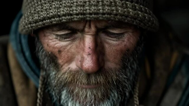Close-up of a farmer's weathered hands holding produce that has started to rot because it cannot be sold, hopeless expression, natural light, authentic portrait