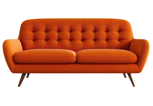 Orange tufted sofa, mid-century modern style