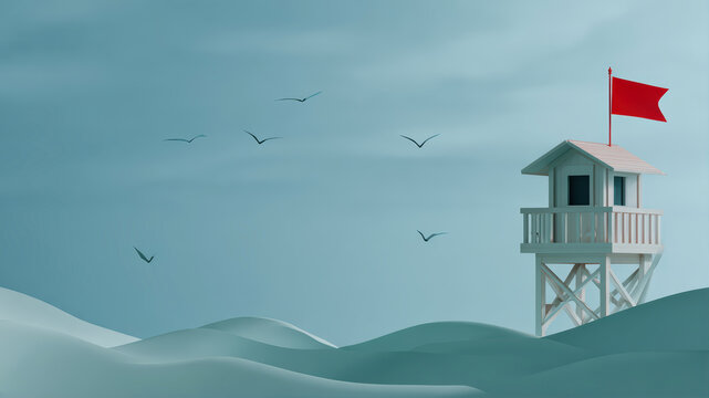 Lifeguard tower stands alone on sandy beach - Powered by Adobe