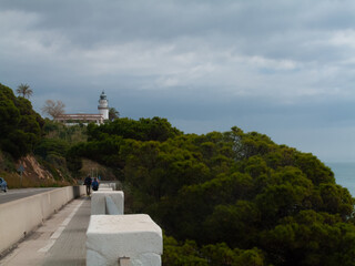 Faro marítimo de Calella, Barcelona, Catalunya, España.