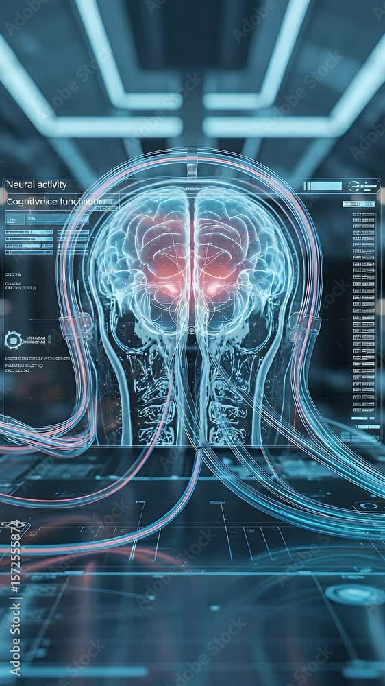 Poster mind's eye: an abstract, futuristic visualization of the human brain in intricate detail, highlighti