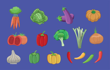 fresh vegetable set vector icon
