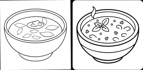 Russian Borscht Soup Coloring Book Page – Outline Line Art Traditional Beetroot Soup for Kids and Adults