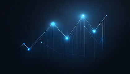 Futuristic Growth Blue Neon Line Vector Graph Showing Trends, Performance, and Digital Fluctuations