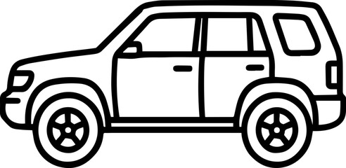 SUV Line Vector Illustration – Monochrome Side View Silhouette for Automotive, Icon and Commercial Transport Design