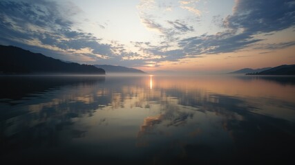 Tranquil Lake at Dusk, Calm Water Hues