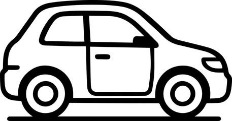 Compact Car Vector Silhouette – Monochrome Side View Line Art for Automotive Icons and Commercial Transport Design