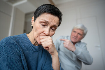 Heartbroken senior woman facing horrific news of unfaithful husband, deceit and emotional collapse....
